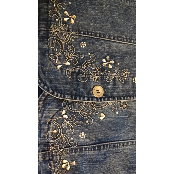 Alfred Dunner Shirt  Rhinestones Denim Button Up Front Pocket Womens Size 12 SEE - Picture 12 of 14
